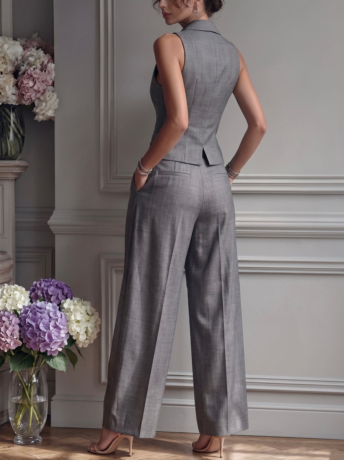 Traje de dos piezas con escote en V