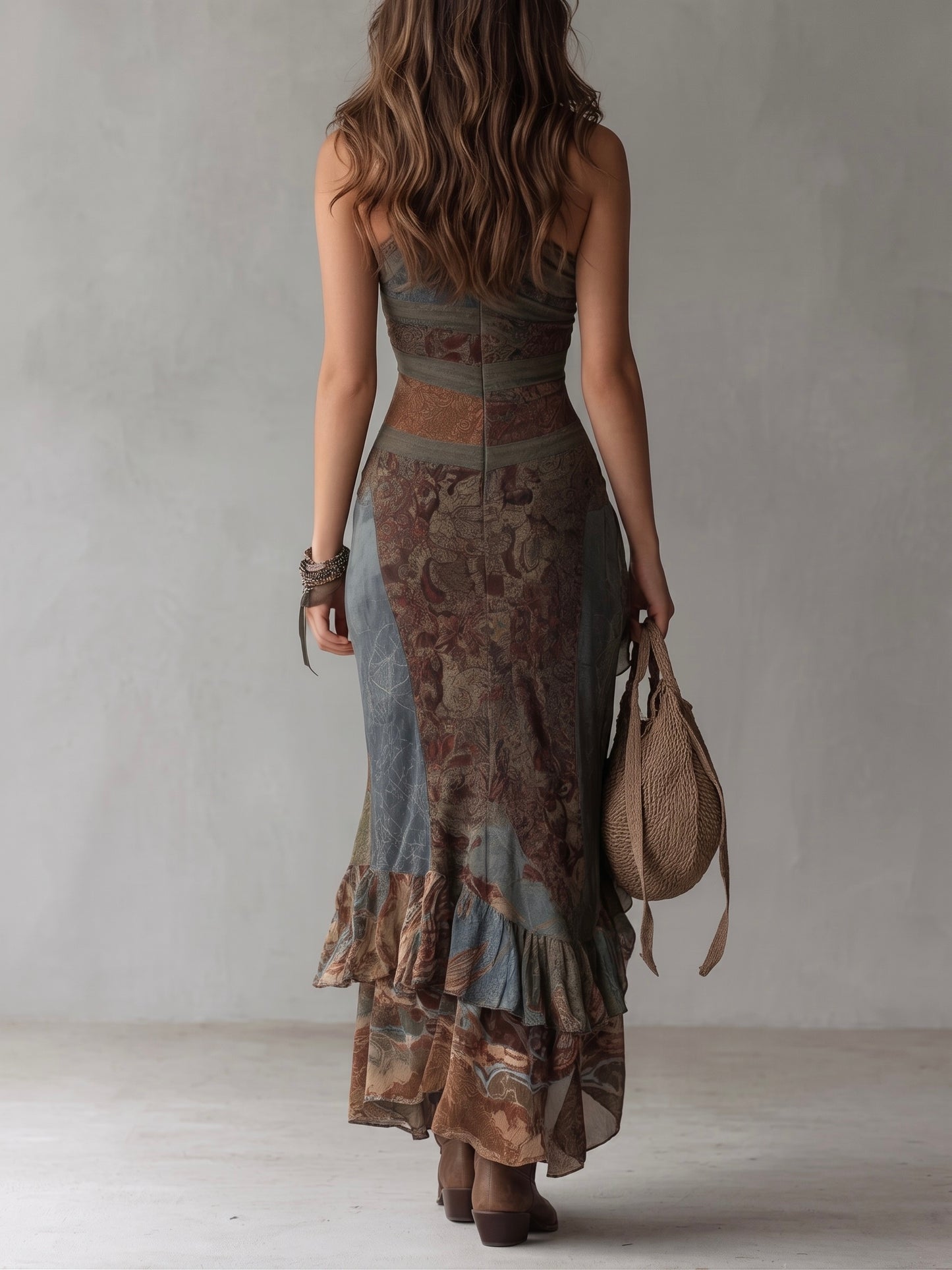 Elena | Vestido largo de un solo hombro con estampado étnico y abertura alta