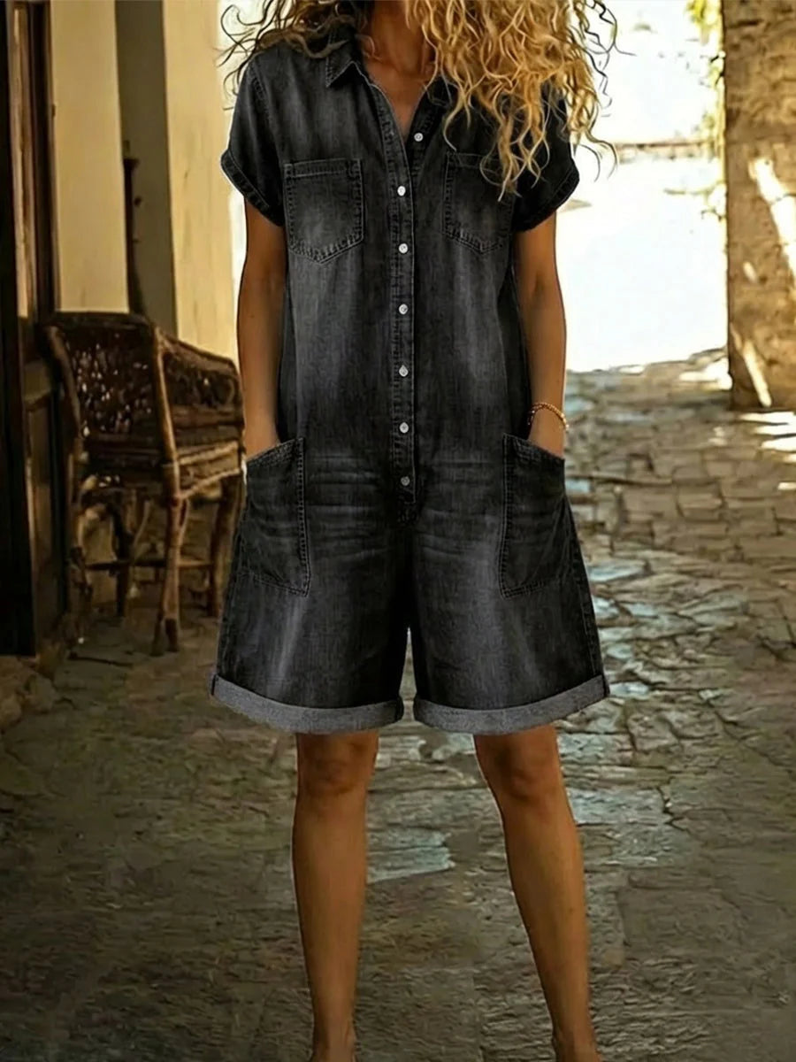 Paola | Jeansjumpsuit med knäppning framtill