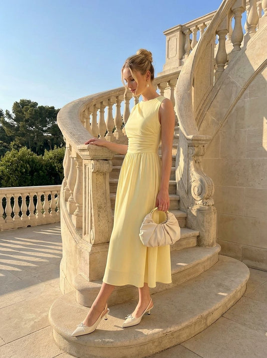 Vestido Maxi con escote redondo y fruncido