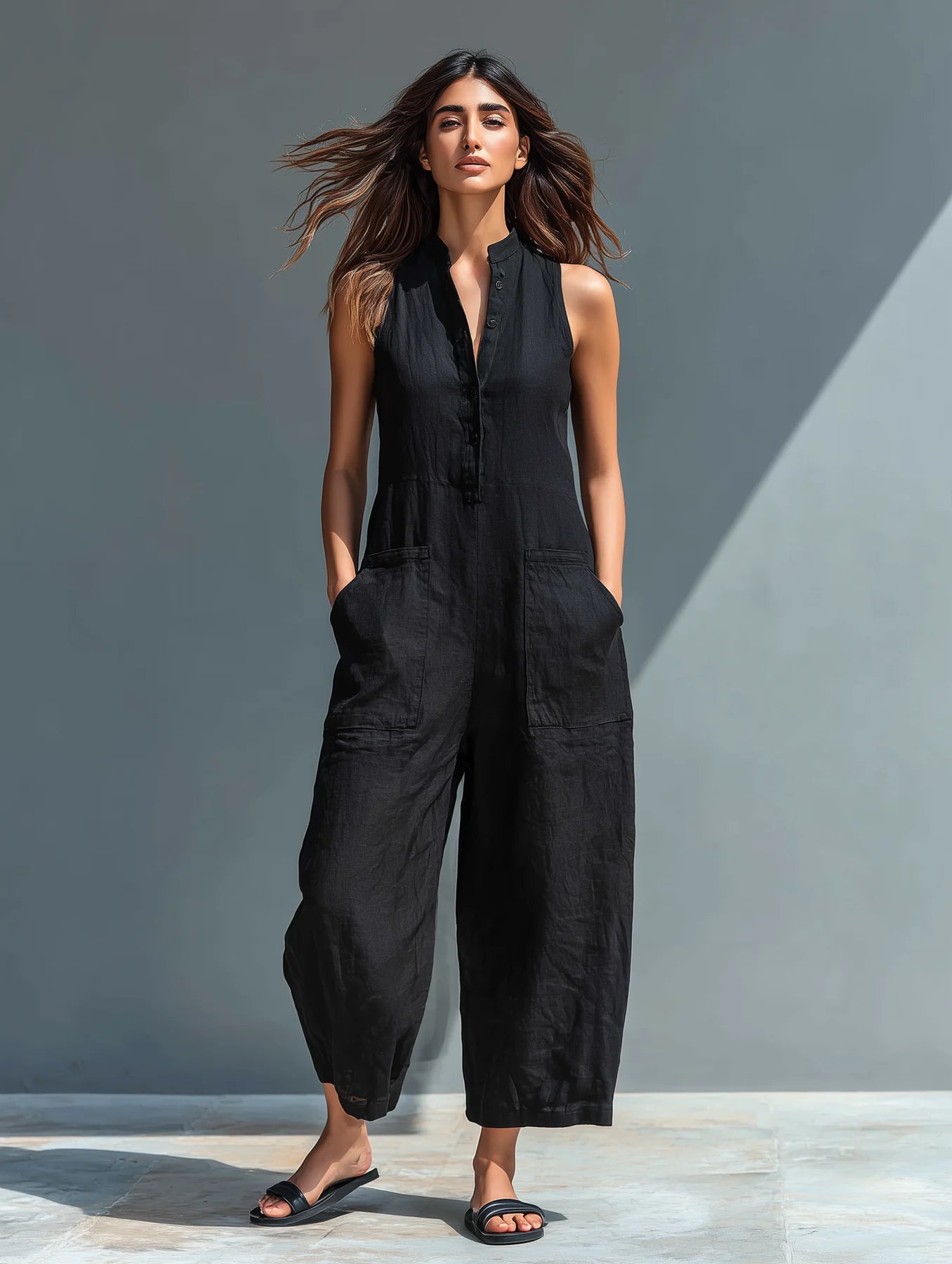 Elegant ärmlös linneoverall, Claire