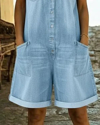 Paola | Jeansjumpsuit med knäppning framtill