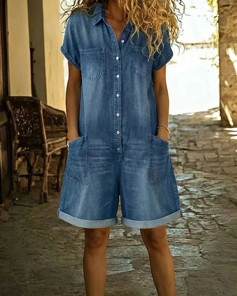 Paola | Jeansjumpsuit med knäppning framtill