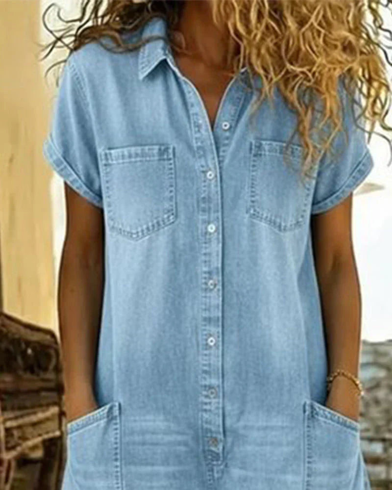 Paola | Jeansjumpsuit med knäppning framtill