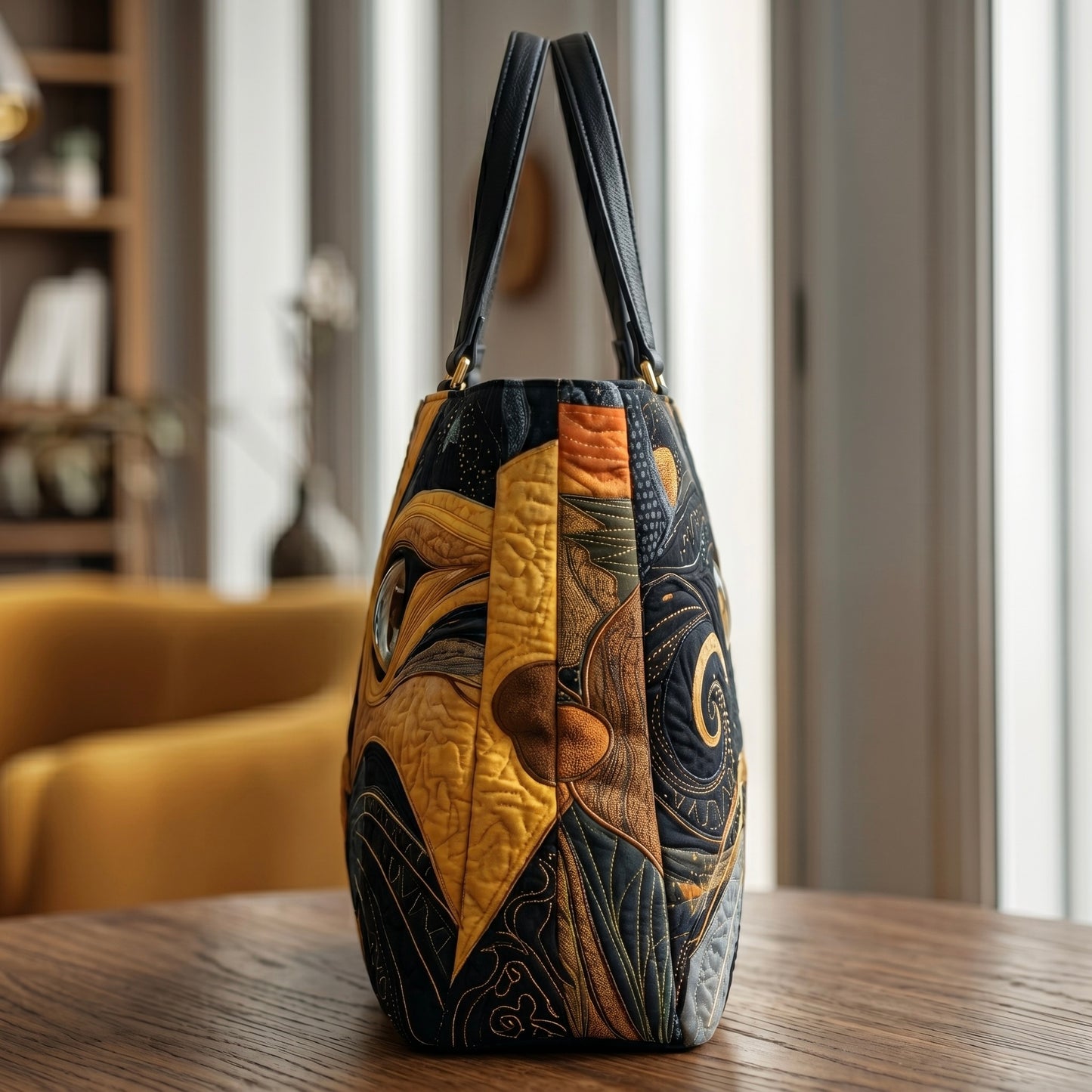 Bolso artesanal con diseño de gato místico