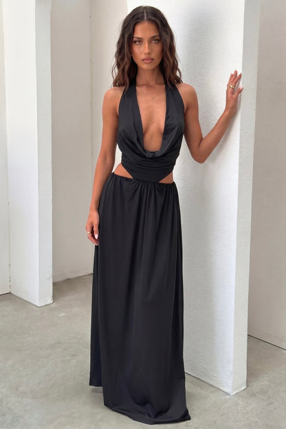 Vestido largo Soraya con escote halter pronunciado - Negro