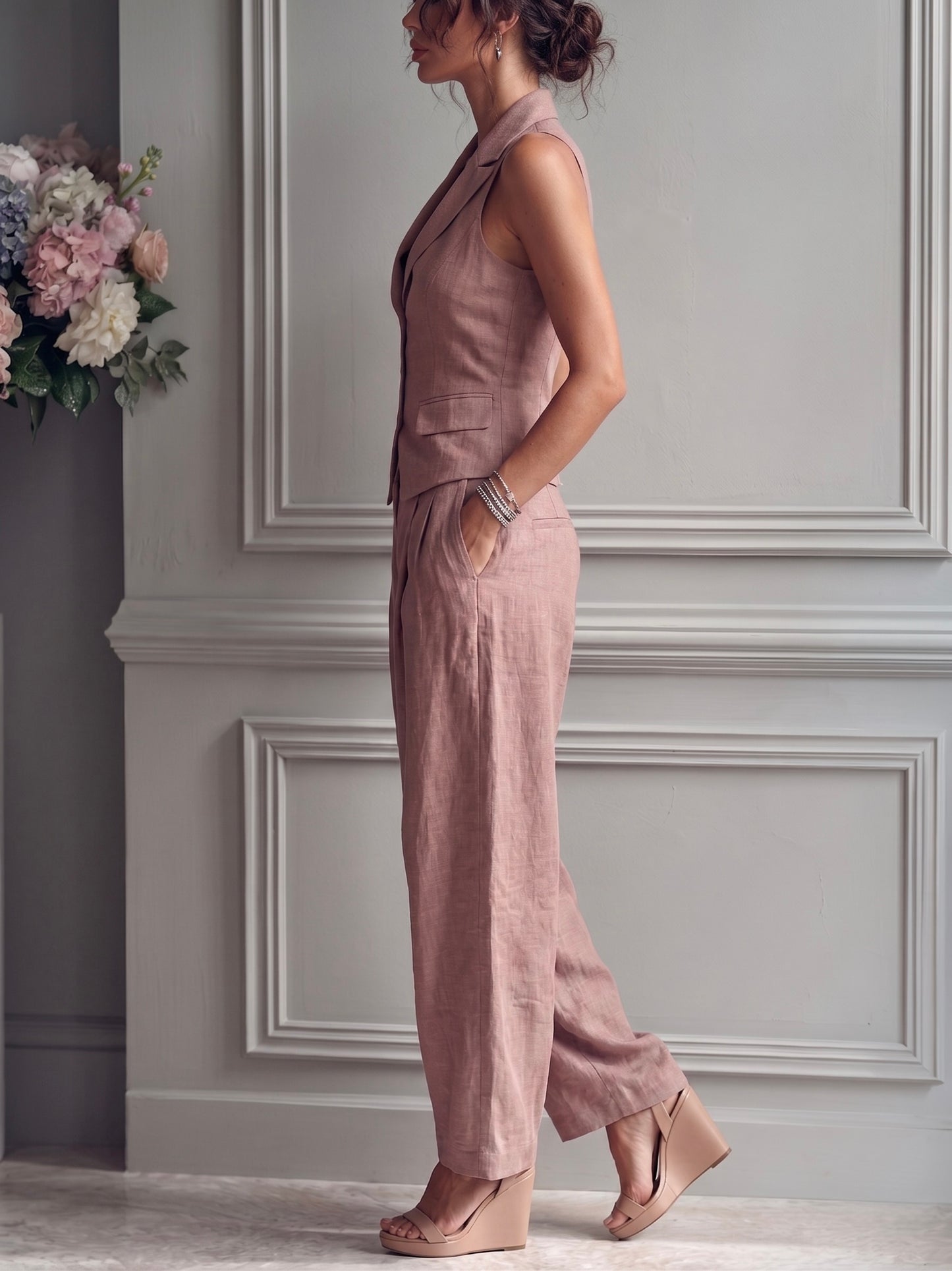 Traje de dos piezas con escote en V