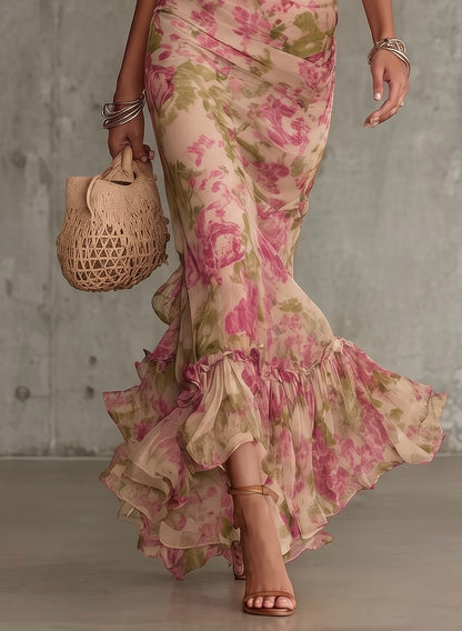 Fiona - Vestido largo con estampado de rosas vintage y mangas abullonadas