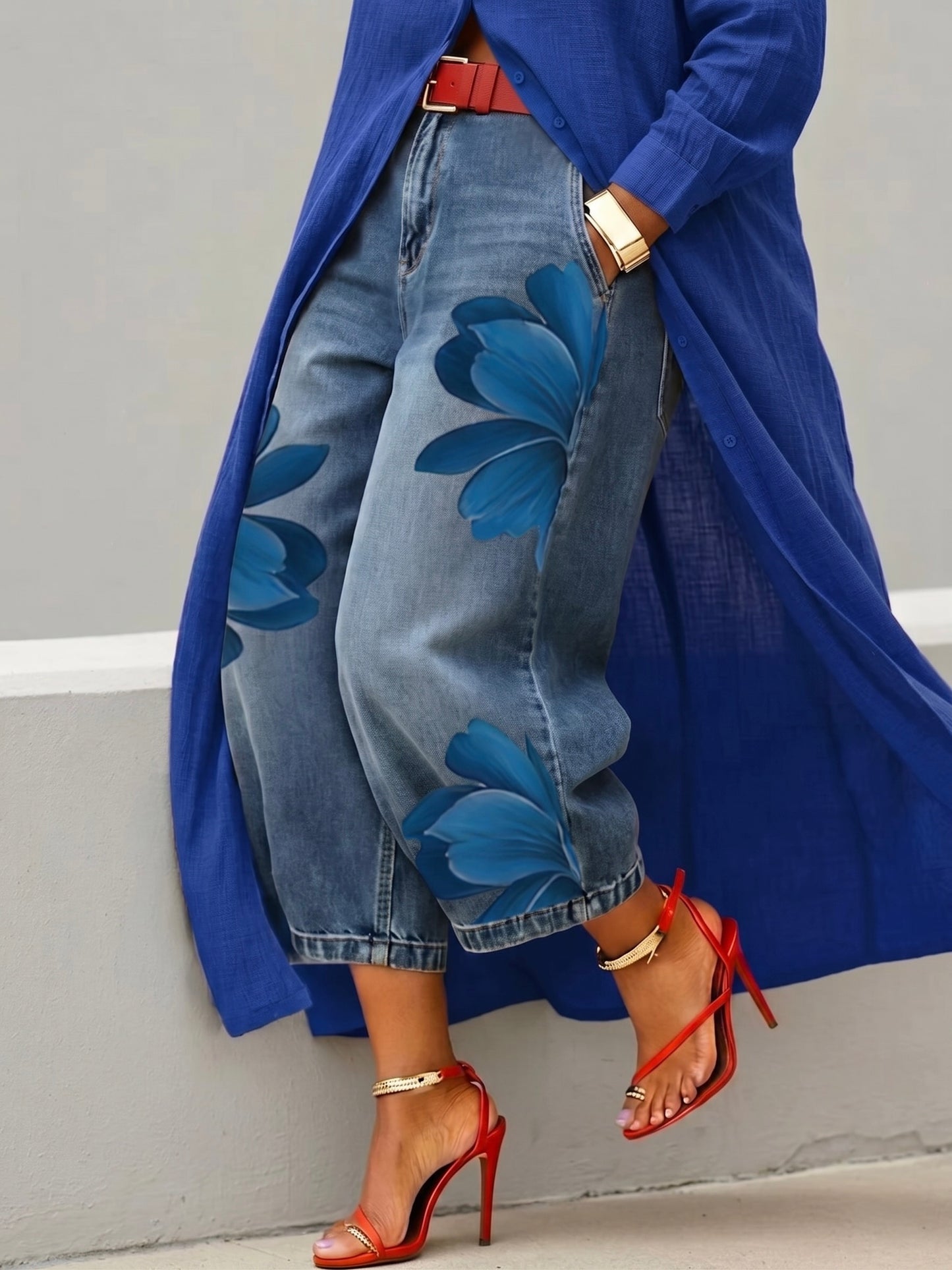 Marta | Conjunto de camisa larga y vaqueros estampados