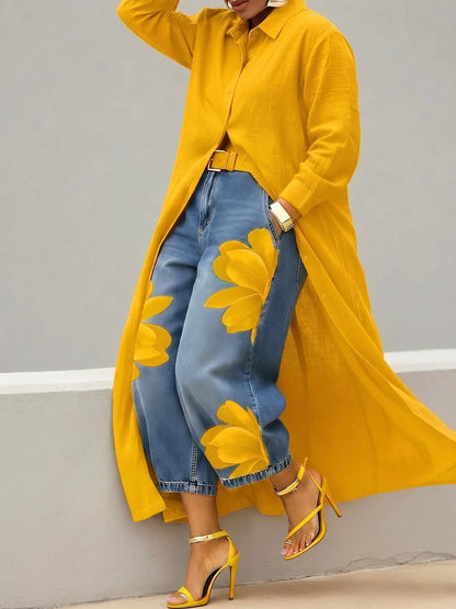 Marta | Conjunto de camisa larga y vaqueros estampados