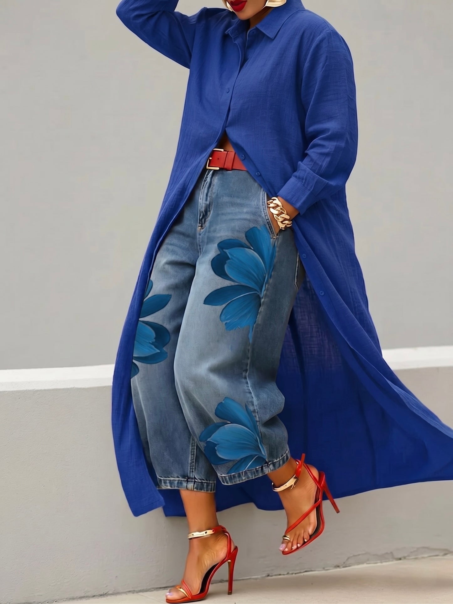 Marta | Conjunto de camisa larga y vaqueros estampados