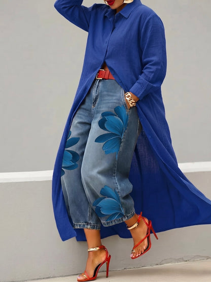 Marta | Conjunto de camisa larga y vaqueros estampados