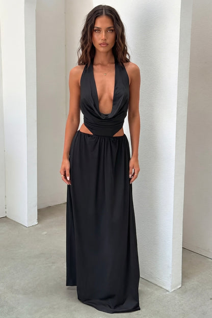 Vestido largo Soraya con escote halter pronunciado - Negro