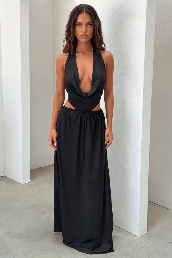 Vestido largo Soraya con escote halter pronunciado - Negro