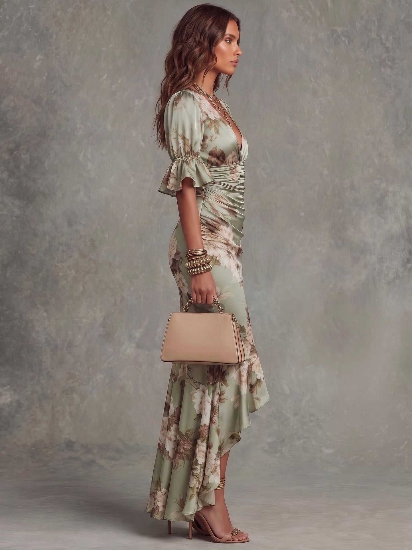 Anastasia | Vestido largo de satén verde