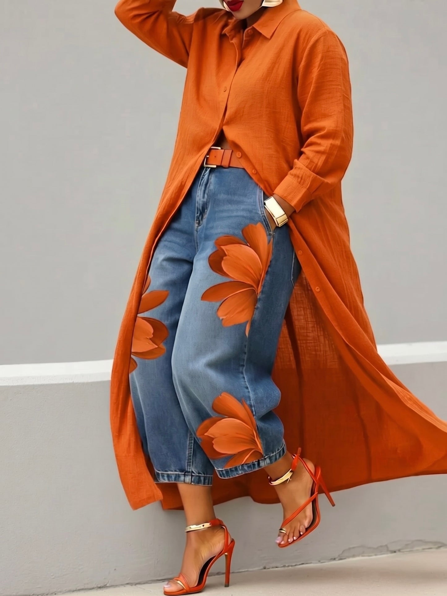 Marta | Conjunto de camisa larga y vaqueros estampados
