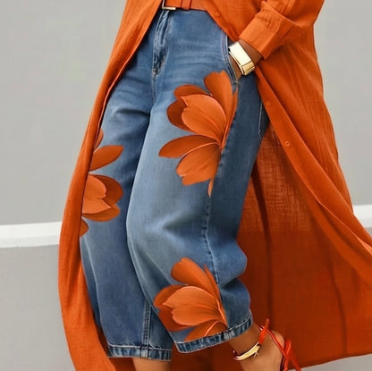 Marta | Conjunto de camisa larga y vaqueros estampados