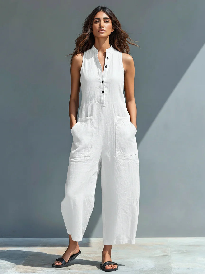 Elegant ärmlös linneoverall, Claire
