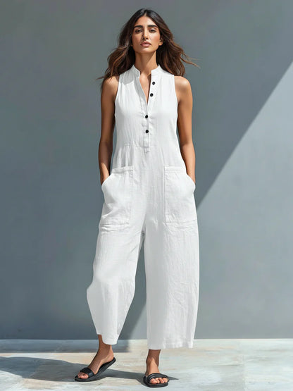 Elegant ärmlös linneoverall, Claire