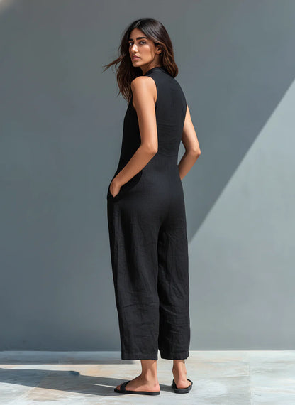 Elegant ärmlös linneoverall, Claire