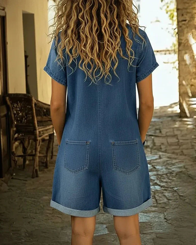 Paola | Jeansjumpsuit med knäppning framtill