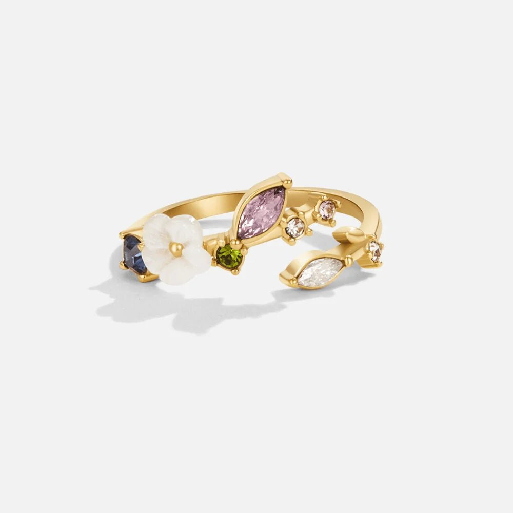Anillo Flor Blanca de Cristal Oro
