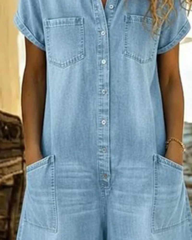 Paola | Jeansjumpsuit med knäppning framtill