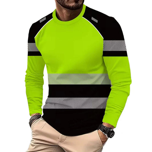 🏃‍♂️ Långärmad sportskjorta för män: andas bra, med ett diskret mönster, perfekt för aktiva dagar.